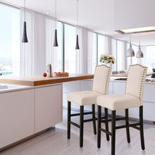 Load image into Gallery viewer, 45"H Cream White Leatherette High-Back Barchair with Studded Decoration, Set of 2