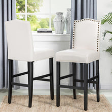 Load image into Gallery viewer, 45"H Cream White Leatherette High-Back Barchair with Studded Decoration, Set of 2