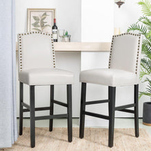 Load image into Gallery viewer, 45"H Cream White Leatherette High-Back Barchair with Studded Decoration, Set of 2