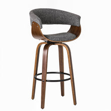 Load image into Gallery viewer, Mid-century Modern Gray Fabric/Walnut Bentwood Swivel Bar Stool, Set of 2
