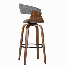 Load image into Gallery viewer, Mid-century Modern Gray Fabric/Walnut Bentwood Swivel Bar Stool, Set of 2