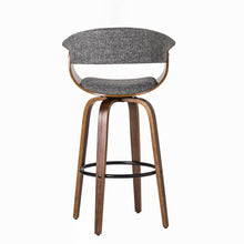 Load image into Gallery viewer, Mid-century Modern Gray Fabric/Walnut Bentwood Swivel Bar Stool, Set of 2