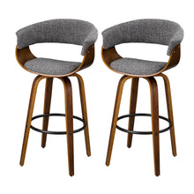 Load image into Gallery viewer, Mid-century Modern Gray Fabric/Walnut Bentwood Swivel Bar Stool, Set of 2