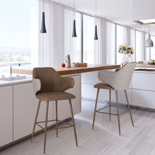 Load image into Gallery viewer, Dark Brown Mixing Leatherette/Gray Fabric Bar Stool with Back, Set of 2