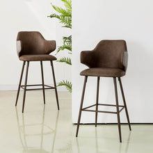 Load image into Gallery viewer, Dark Brown Mixing Leatherette/Gray Fabric Bar Stool with Back, Set of 2