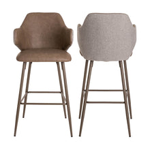 Load image into Gallery viewer, Dark Brown Mixing Leatherette/Gray Fabric Bar Stool with Back, Set of 2