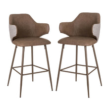 Load image into Gallery viewer, Dark Brown Mixing Leatherette/Gray Fabric Bar Stool with Back, Set of 2