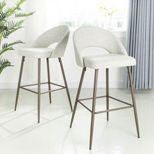 Load image into Gallery viewer, Pale Grey Fabric/Leatherette Bar Stool with Back and Tapered Metal Legs, Set of 2