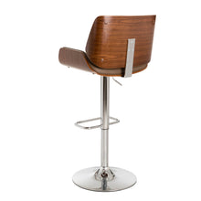 Load image into Gallery viewer, Mid-century Modern Leather Yellowish-brown Adjustable Height Swivel Bar Stool