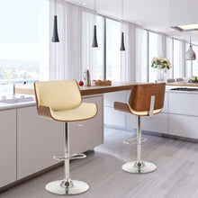 Load image into Gallery viewer, Mid-century Leather Modern Beige Adjustable Height Swivel Bar Stool,Set of 2