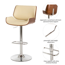 Load image into Gallery viewer, Mid-century Leather Modern Beige Adjustable Height Swivel Bar Stool