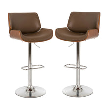 Load image into Gallery viewer, Mid-century Modern Leather Yellowish-brown Adjustable Height Swivel Bar Stool, Set of 2