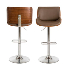 Load image into Gallery viewer, Mid-century Modern Leather Yellowish-brown Adjustable Height Swivel Bar Stool, Set of 2