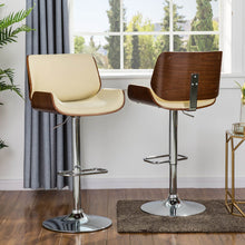 Load image into Gallery viewer, Mid-century Leather Modern Beige Adjustable Height Swivel Bar Stool,Set of 2
