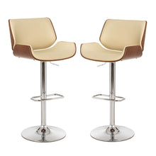 Load image into Gallery viewer, Mid-century Leather Modern Beige Adjustable Height Swivel Bar Stool,Set of 2