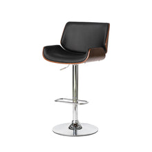 Load image into Gallery viewer, Mid-century Modern Black PU and Walnut Bentwood Adjustable Height Swivel Bar Stool