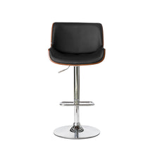 Load image into Gallery viewer, Mid-century Modern Black PU and Walnut Bentwood Adjustable Height Swivel Bar Stool