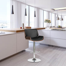 Load image into Gallery viewer, Mid-century Modern Black PU and Walnut Bentwood Adjustable Height Swivel Bar Stool