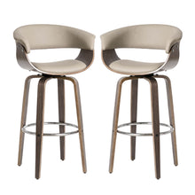 Load image into Gallery viewer, Mid-century Modern Gray PU Leather/ Oak Bentwood Swivel Bar Chair, Set of 2