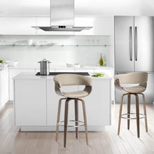 Load image into Gallery viewer, Mid-century Modern Gray PU Leather/ Oak Bentwood Swivel Bar Chair, Set of 2