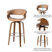 Load image into Gallery viewer, Mid-century Modern Camel PU/Walnut bentwood Swivel Bar Chair, Set of 2