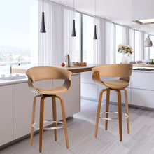 Load image into Gallery viewer, Mid-century Modern Camel PU/Walnut bentwood Swivel Bar Chair, Set of 2