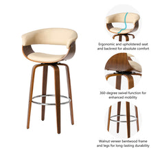 Load image into Gallery viewer, Mid-century Modern Cream PU Leather/Walnut bentwood Swivel Bar Chair, Set of 2