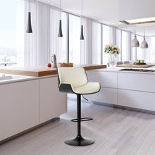 Load image into Gallery viewer, Mid-century Modern White PU and Black Bentwood Adjustable Height Swivel Bar Stool