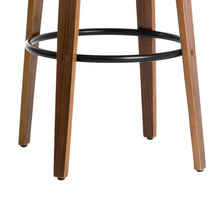 Load image into Gallery viewer, Mid-century Modern Dark Blue Fabric/Walnut Bentwood Swivel Bar Chair, Set of 2