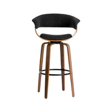 Load image into Gallery viewer, Mid-century Modern Dark Blue Fabric/Walnut Bentwood Swivel Bar Chair, Set of 2