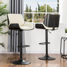 Load image into Gallery viewer, Mid-century Modern White PU and Black Bentwood Adjustable Height Swivel Bar Stool, Set of 2