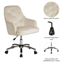 Load image into Gallery viewer, Cream Velvet Gaslift Adjustable Swivel Office Chair/Desk Chair