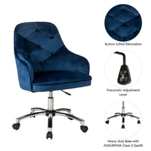 Load image into Gallery viewer, Navy Blue Velvet Gaslift Adjustable Swivel Office Chair/Desk Chair