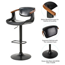 Load image into Gallery viewer, Black Leatherette Gaslift Adjustable Swivwl Bar Stools, Set of 2
