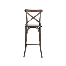 Load image into Gallery viewer, 43"H Rustic Steel Bar Stool with Solid Elm Wood Seat and Back Support, Set of 2