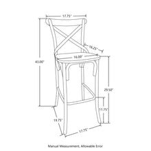 Load image into Gallery viewer, 43"H Rustic Steel Bar Stool with Solid Elm Wood Seat and Back Support, Set of 2