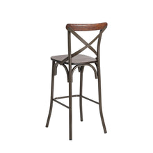 Load image into Gallery viewer, 43"H Rustic Steel Bar Stool with Solid Elm Wood Seat and Back Support, Set of 2