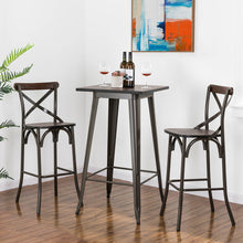 Load image into Gallery viewer, 43"H Rustic Steel Bar Stool with Solid Elm Wood Seat and Back Support, Set of 2