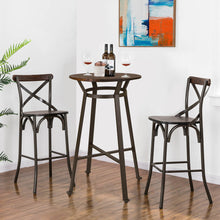 Load image into Gallery viewer, 43"H Rustic Steel Bar Stool with Solid Elm Wood Seat and Back Support, Set of 2