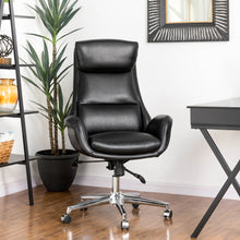 Load image into Gallery viewer, Mid-Century Modern Black Leatherette Adjustable Swivel High Back Office Chair