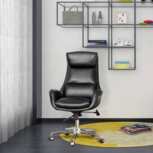 Load image into Gallery viewer, Mid-Century Modern Black Leatherette Adjustable Swivel High Back Office Chair