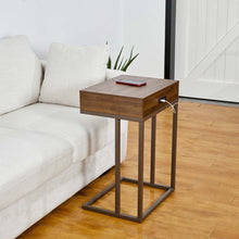 Load image into Gallery viewer, 26"H Modern Industrial Brown Wood/Metal C Side & End Table with a Drawer and 2 USB Charging Ports