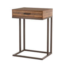 Load image into Gallery viewer, 26"H Modern Industrial Brown Wood/Metal C Side & End Table with a Drawer and 2 USB Charging Ports