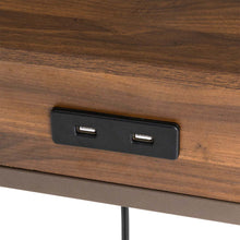 Load image into Gallery viewer, 26"H Modern Industrial Brown Wood/Metal C Side & End Table with a Drawer and 2 USB Charging Ports