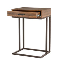 Load image into Gallery viewer, 26"H Modern Industrial Brown Wood/Metal C Side & End Table with a Drawer and 2 USB Charging Ports