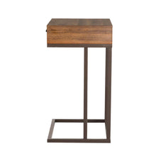 Load image into Gallery viewer, 26"H Modern Industrial Brown Wood/Metal C Side & End Table with a Drawer and 2 USB Charging Ports