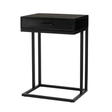 Load image into Gallery viewer, 26"H Modern Industrial Black Wood/Metal C Side & End Table with a Drawer and 2 USB Charging Ports