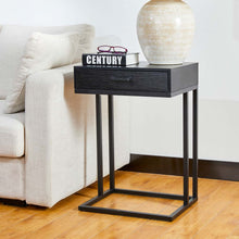 Load image into Gallery viewer, 26"H Modern Industrial Black Wood/Metal C Side & End Table with a Drawer and 2 USB Charging Ports