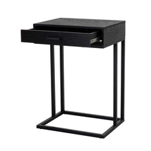 Load image into Gallery viewer, 26"H Modern Industrial Black Wood/Metal C Side & End Table with a Drawer and 2 USB Charging Ports