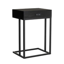 Load image into Gallery viewer, 26"H Modern Industrial Black Wood/Metal C Side & End Table with a Drawer and 2 USB Charging Ports